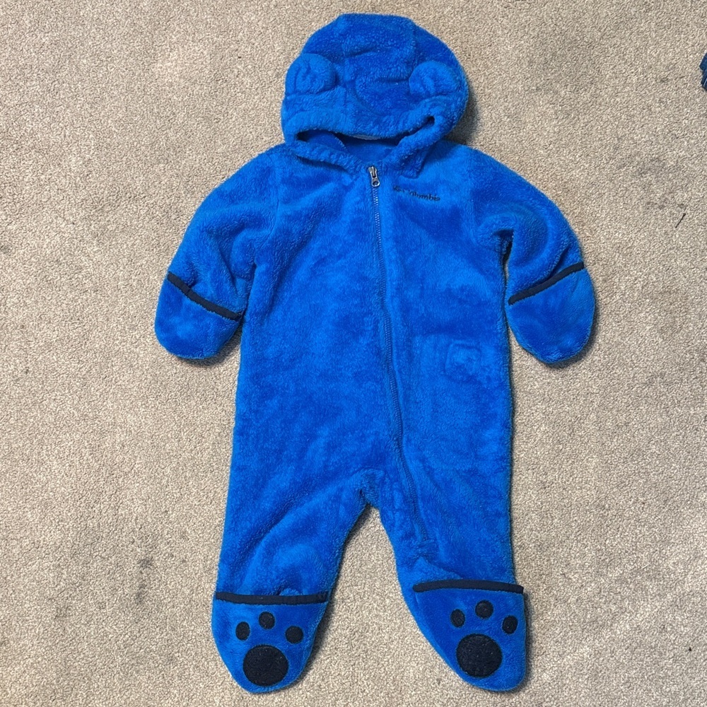 Columbia Blue Foxy Baby II Sherpa Zip Up Fold Over Sleeves Bunting Size 6-12 M